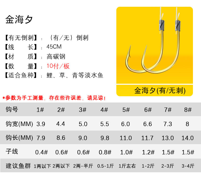 Jinhong Fishing Gear Strand Double Hook Finished Handmade Double Hook Tied Jinxiu Yi Shi Ni Yidou Fishing Subline Hook