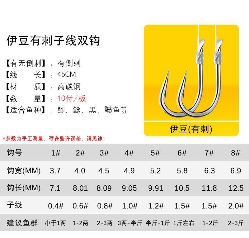 Jinhong Fishing Gear Strand Double Hook Finished Handmade Double Hook Tied Jinxiu Yi Shi Ni Yidou Fishing Subline Hook