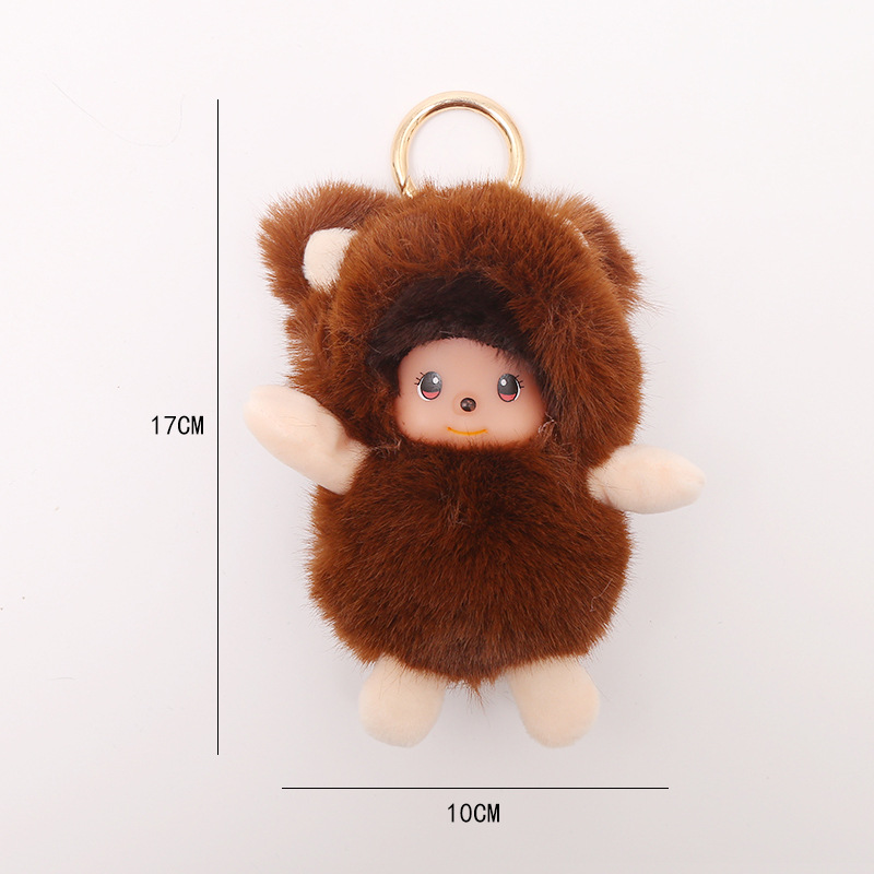 Cross - border supply true otter rabbit hair new drum Mengqi key chain pendant plush bag pendant wool ball type direct shot Cross - border supply true otter rabbit hair new drum Mengqi key chain pendant plush bag pendant wool ball type direct shot