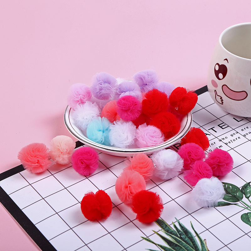 .net wool ball, Net yarn ball earrings accessories Net cloth plush ball multi - color wool ball manufacturers direct sales