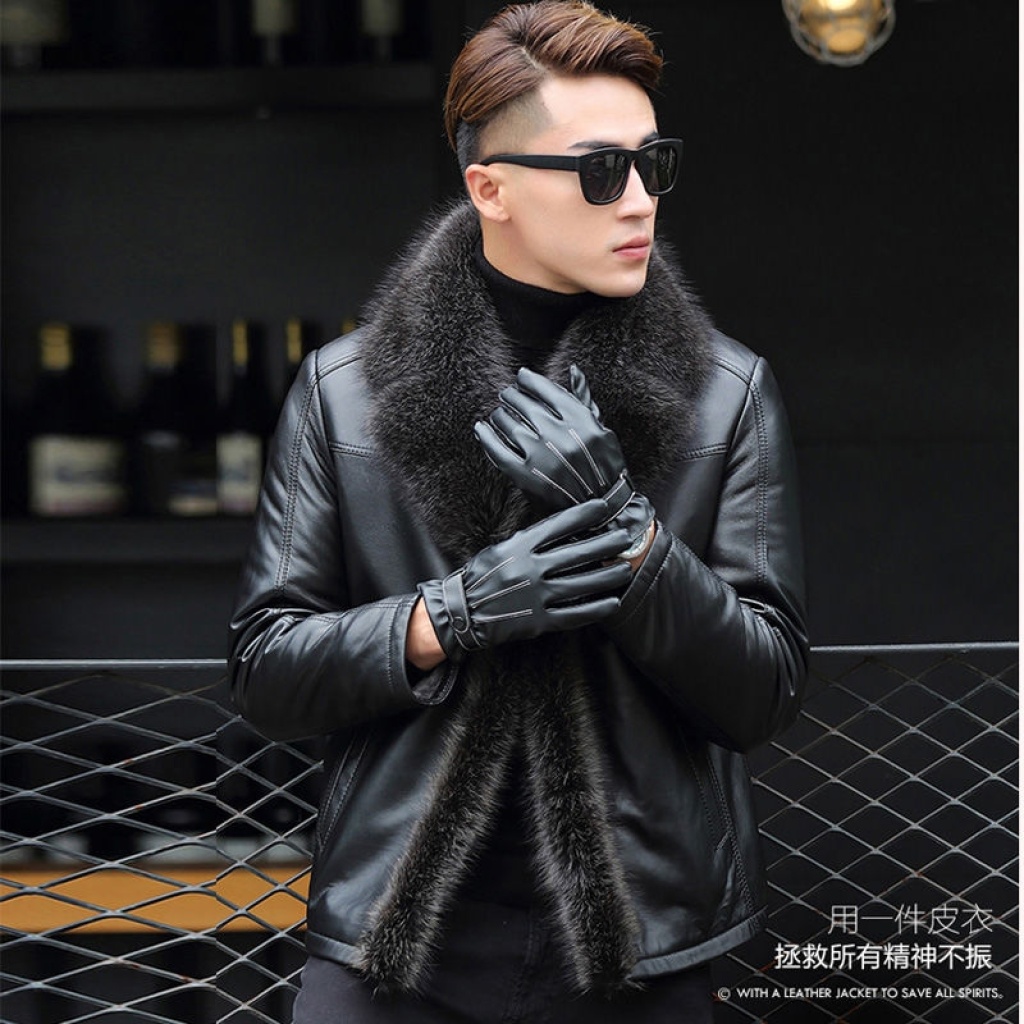 Winter Leather Coat Men's Genuine Leather Haining Middle-Aged and Young Men's Sheepskin Big Fur Collar Leather Coat Fleece-Lined Thickened Winter Leather Coat Men's Genuine Leather Haining Middle-Aged and Young Men's Sheepskin Big Fur Collar Leather Coat Fleece-Lined Thickened