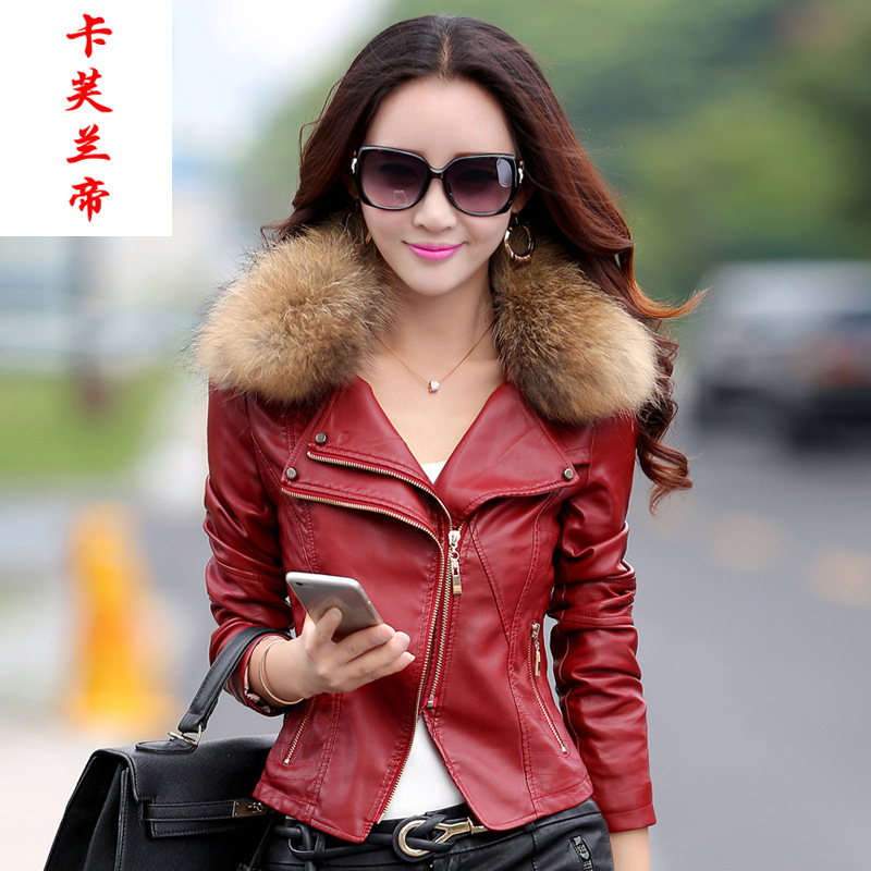 Oversized raccoon female with short fur collar trim body model A926 with cotton fur coat