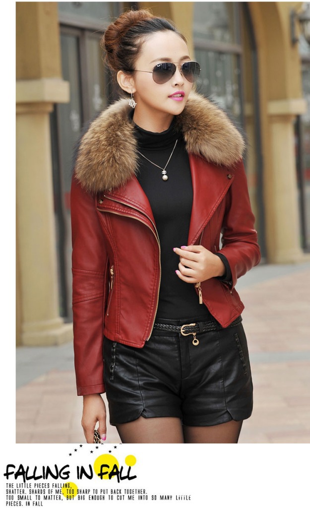 Oversized raccoon female with short fur collar trim body model A926 with cotton fur coat