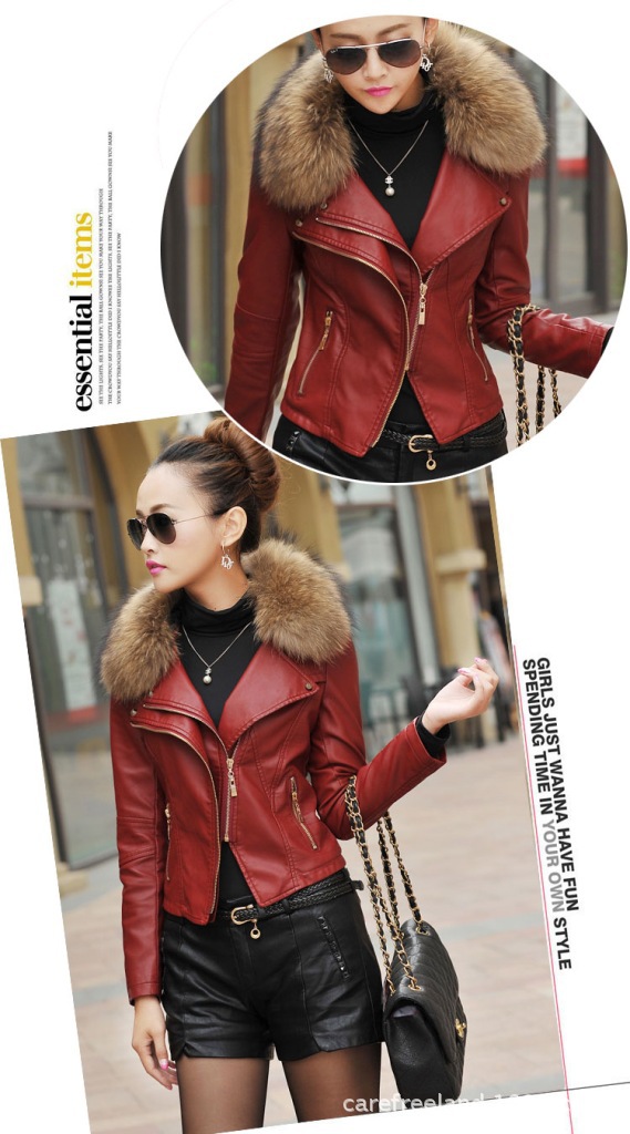 Oversized raccoon female with short fur collar trim body model A926 with cotton fur coat