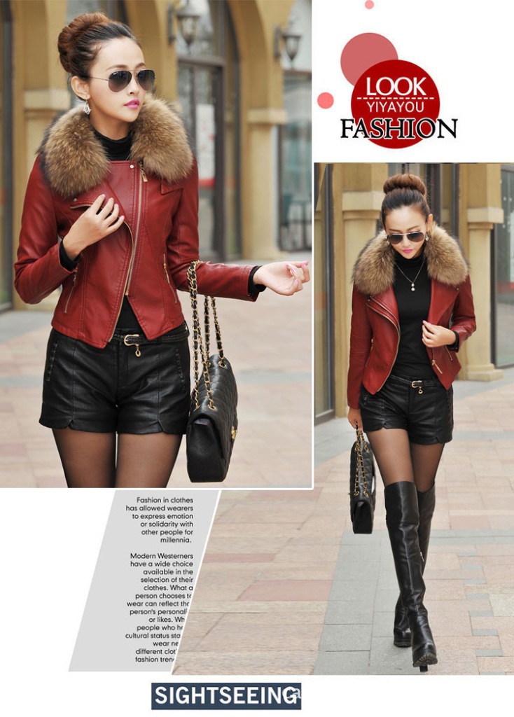 Oversized raccoon female with short fur collar trim body model A926 with cotton fur coat