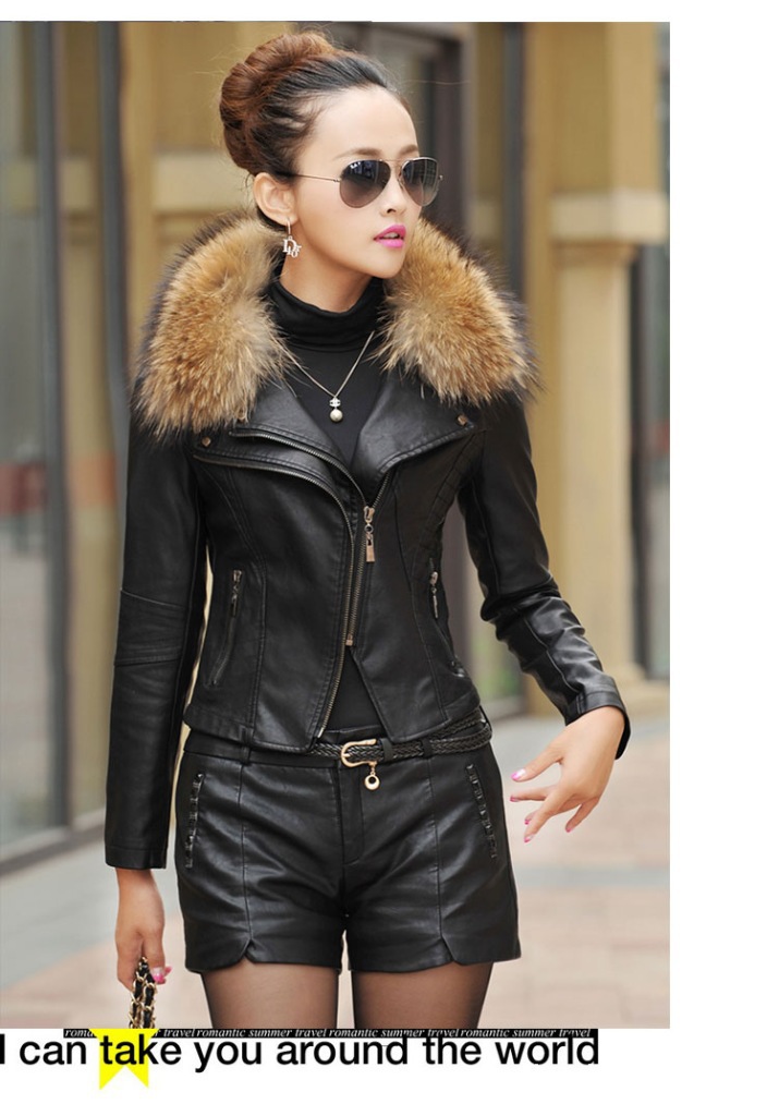 Oversized raccoon female with short fur collar trim body model A926 with cotton fur coat