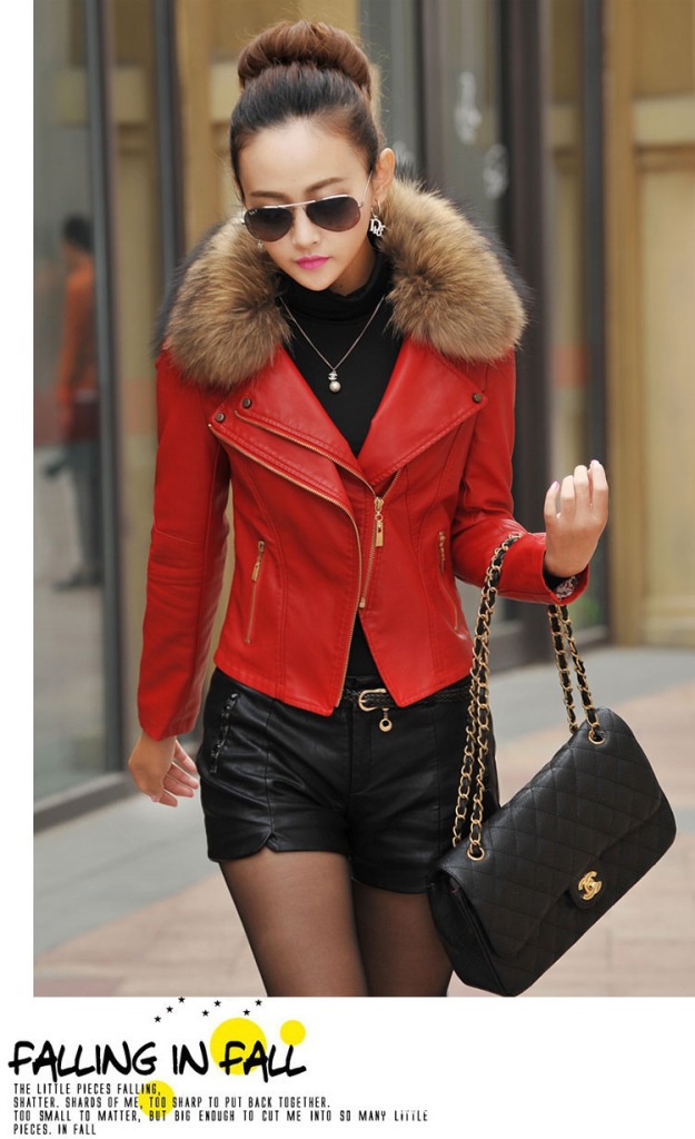 Oversized raccoon female with short fur collar trim body model A926 with cotton fur coat