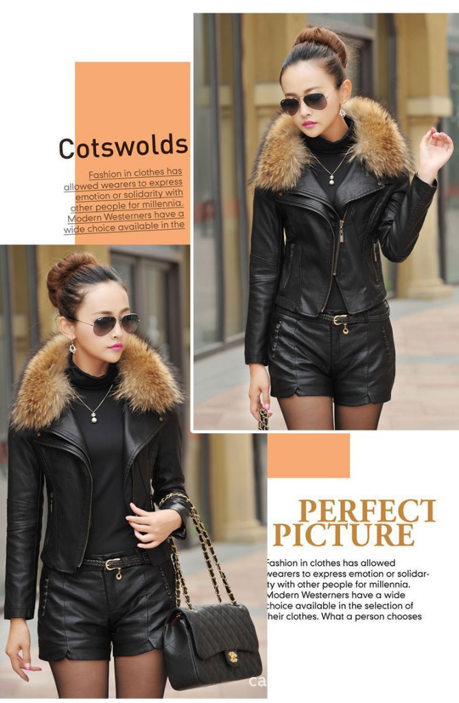 Oversized raccoon female with short fur collar trim body model A926 with cotton fur coat