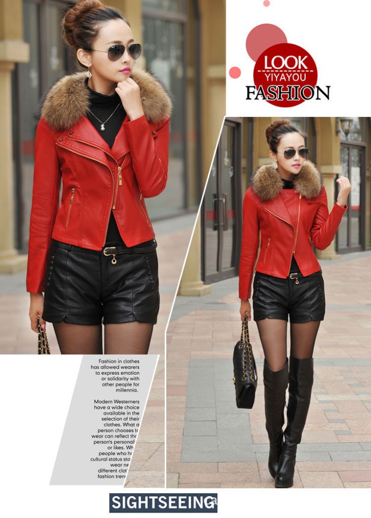 Oversized raccoon female with short fur collar trim body model A926 with cotton fur coat