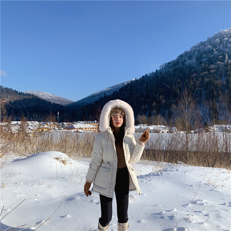 Down Jacket Women's 202 New Short Winter Korean Style Pinghu Wholesale White Duck down Thick Fur Collar Parker Waist Down Jacket Women's 202 New Short Winter Korean Style Pinghu Wholesale White Duck down Thick Fur Collar Parker Waist