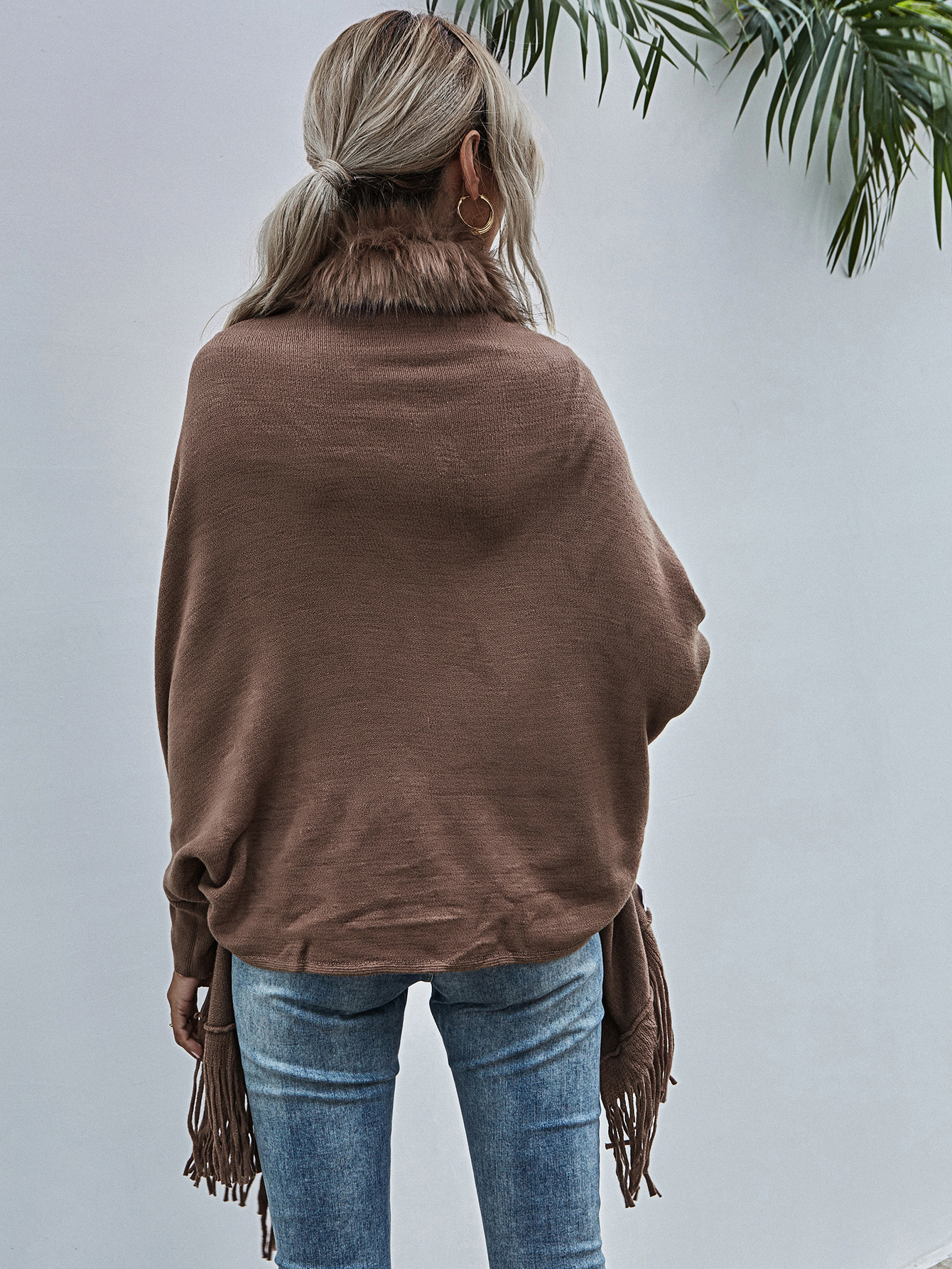 European and American Foreign Trade Sweater Women 2021 Amazon Independent Station Autumn and Winter New Fur Collar Shawl Cardigan Sweater Coat