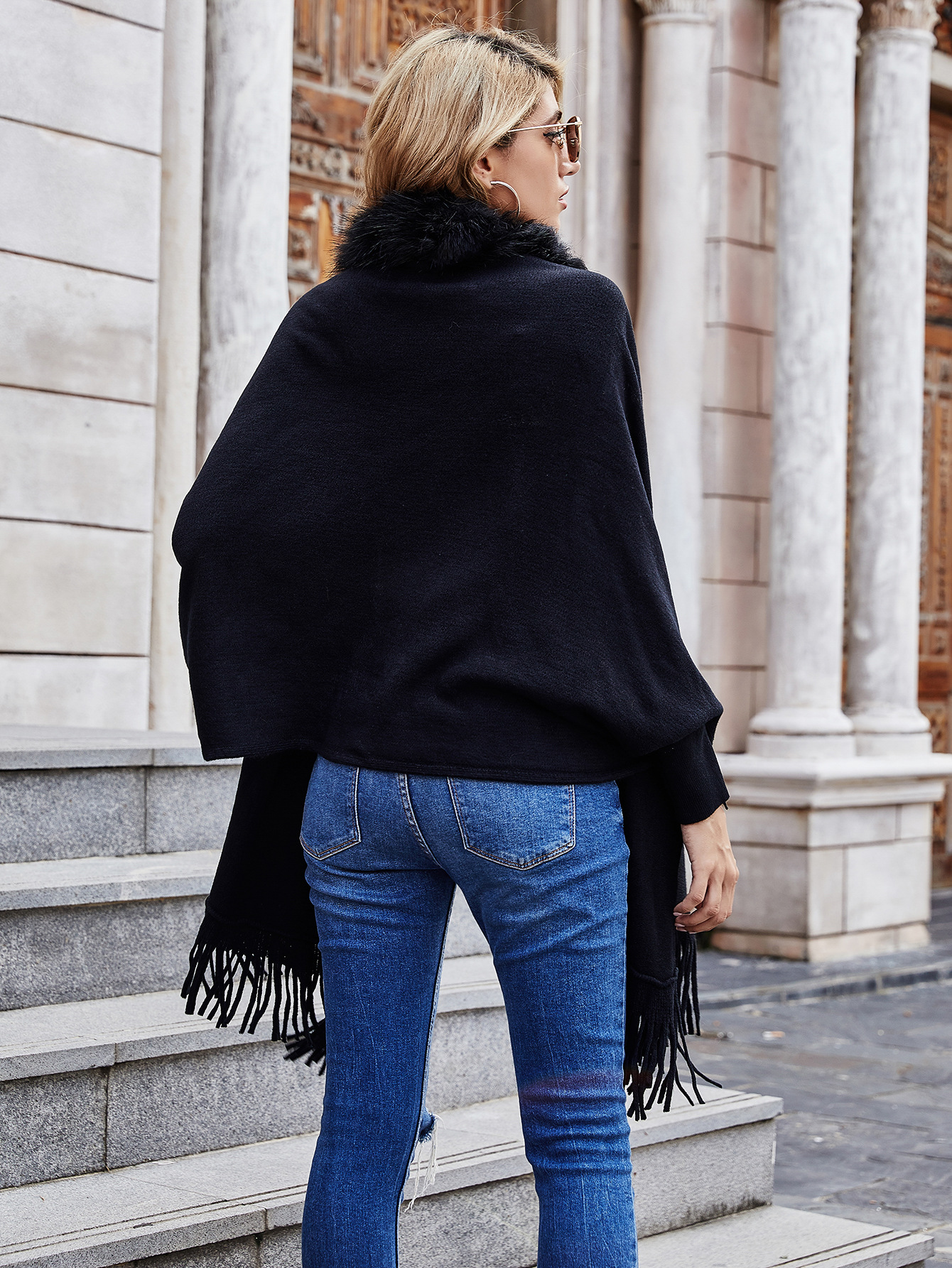 European and American Foreign Trade Sweater Women 2021 Amazon Independent Station Autumn and Winter New Fur Collar Shawl Cardigan Sweater Coat
