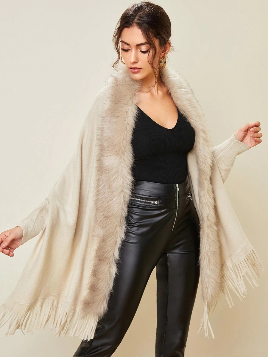 European and American Foreign Trade Sweater Women 2021 Amazon Independent Station Autumn and Winter New Fur Collar Shawl Cardigan Sweater Coat