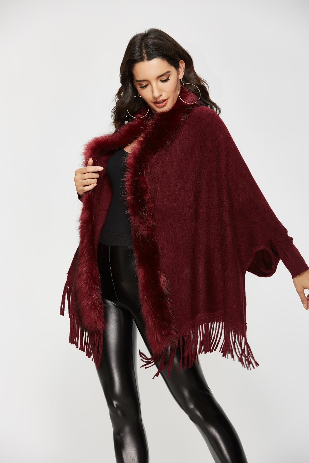 European and American Foreign Trade Sweater Women 2021 Amazon Independent Station Autumn and Winter New Fur Collar Shawl Cardigan Sweater Coat