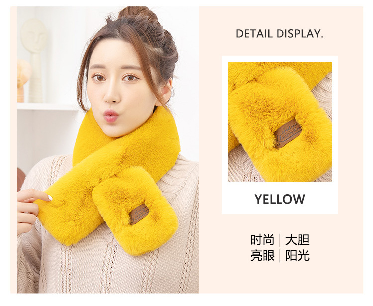 New Korean Style Fur Collar Labeling Cross Imitate Rex Rabbit Fur Plush Scarf Women's Winter Thicken Thermal Imitation Rabbit Fur Scarf