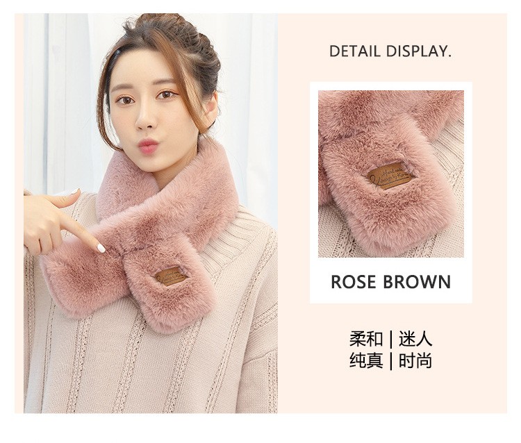 New Korean Style Fur Collar Labeling Cross Imitate Rex Rabbit Fur Plush Scarf Women's Winter Thicken Thermal Imitation Rabbit Fur Scarf