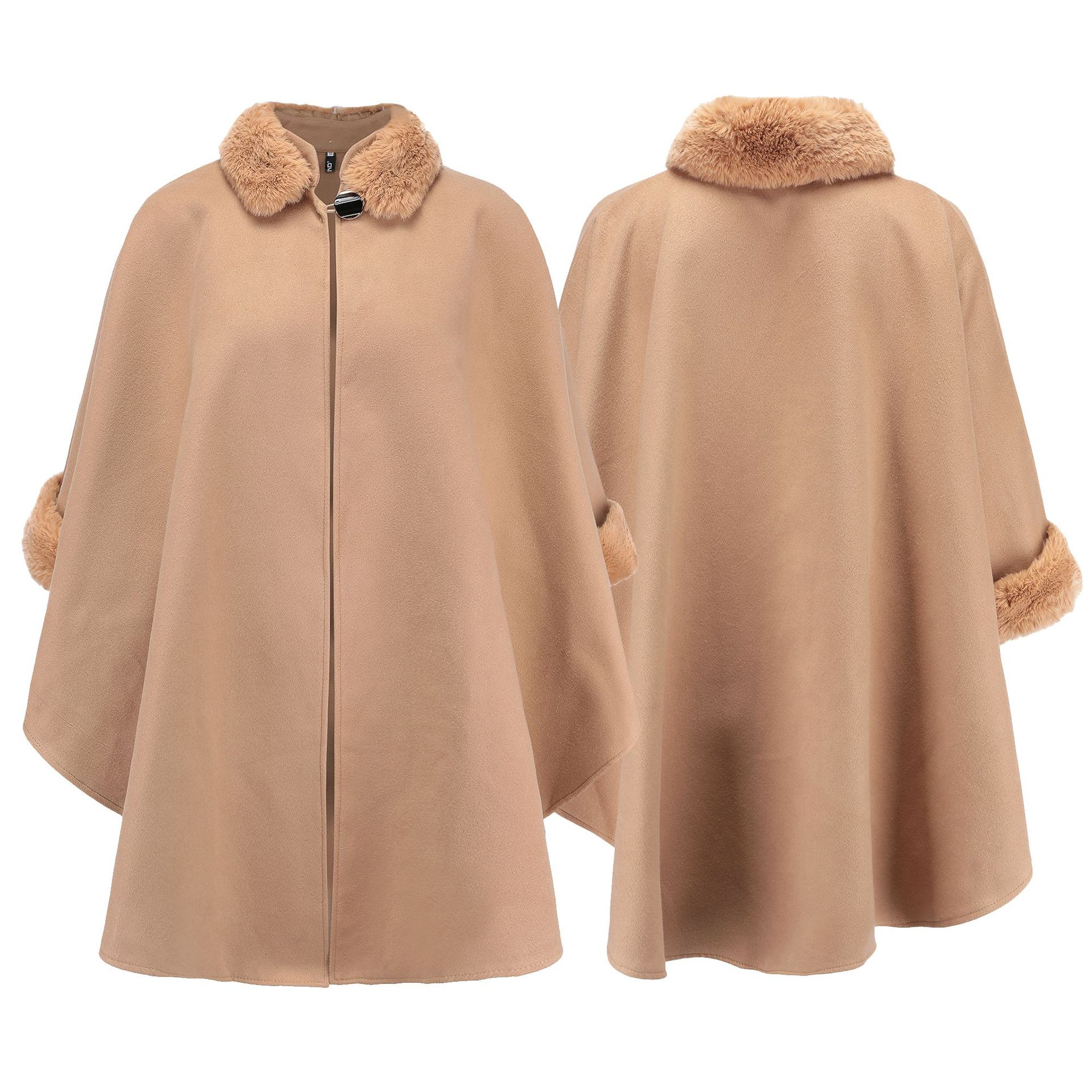 The new 2018 Korean fox fur collar medium length woollen coat style cape cape woollen cloth coat female The new 2018 Korean fox fur collar medium length woollen coat style cape cape woollen cloth coat female