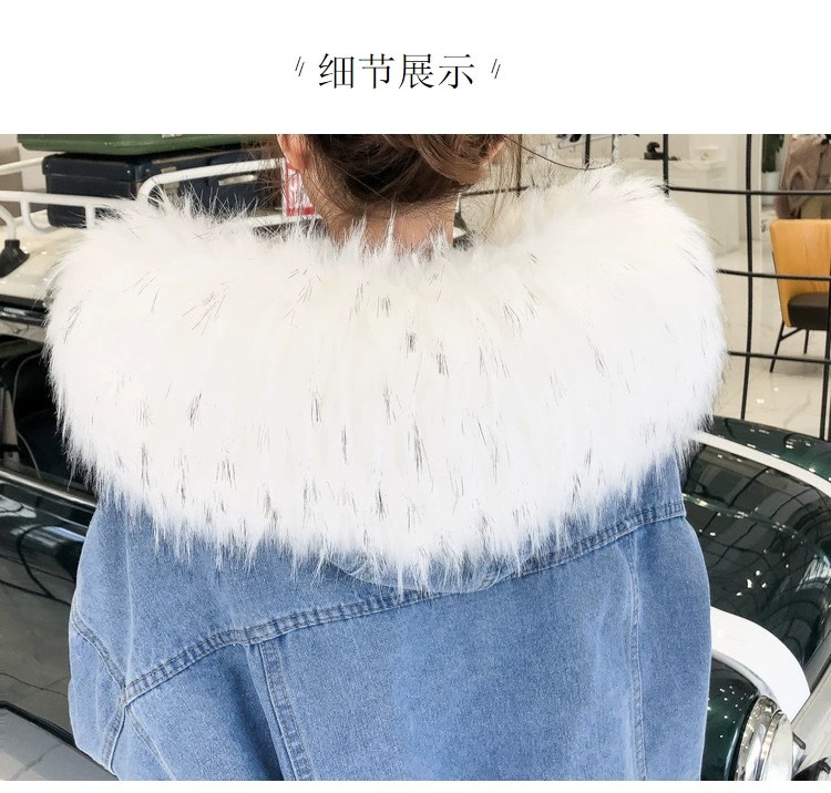 Short Hooded CottonPadded Jacket Padded Velvet Jeans Coat Women's Fashion Fur Collar CottonPadded Jacket Longterm Stock