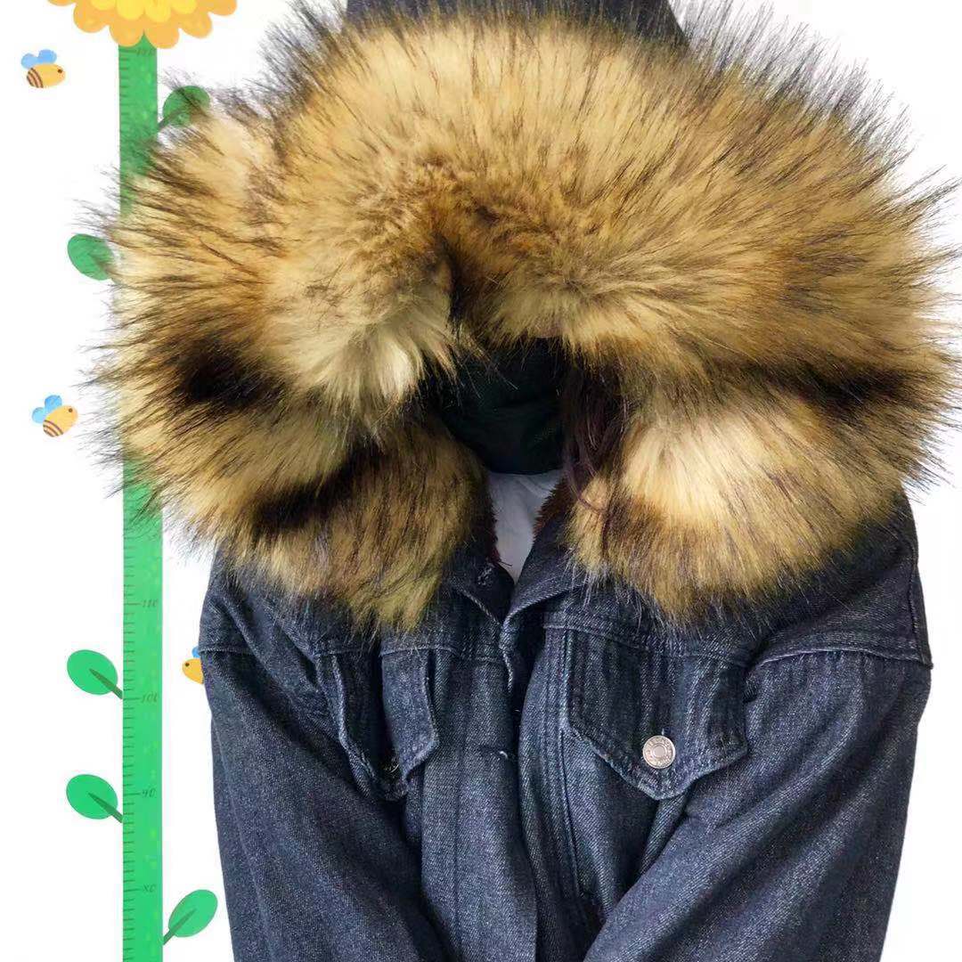 Short Hooded CottonPadded Jacket Padded Velvet Jeans Coat Women's Fashion Fur Collar CottonPadded Jacket Longterm Stock