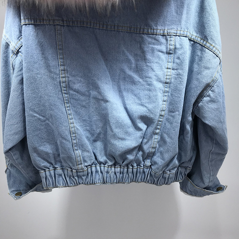 Short Hooded CottonPadded Jacket Padded Velvet Jeans Coat Women's Fashion Fur Collar CottonPadded Jacket Longterm Stock