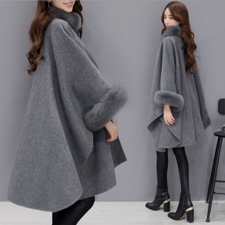 Spot winter coat new Korean fox fur collar in long woolen coat temperament cape cape cape jacket women