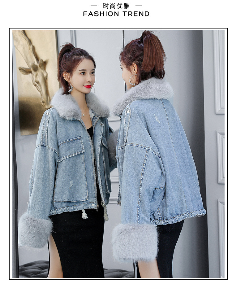 of loose and thickened plush liner with large fur collar cowboy extension over women 's cotton padded coat short coat