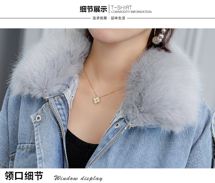 of loose and thickened plush liner with large fur collar cowboy extension over women 's cotton padded coat short coat