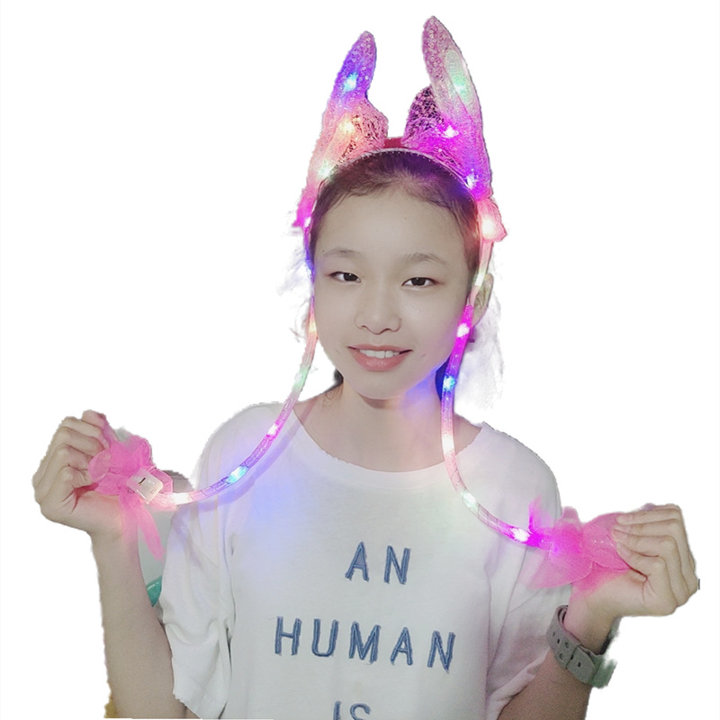 Sequin Light-Emitting Moving Rabbit Ears Hair Hoop-Pinch Air Bag Light-Emitting Rabbit Ears Headdress Night Market Stall