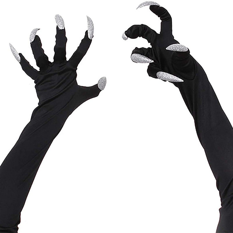 Halloween Claw gloves Nail gloves silver sequin Nail Hollowen Cosplay costume hand sleeve