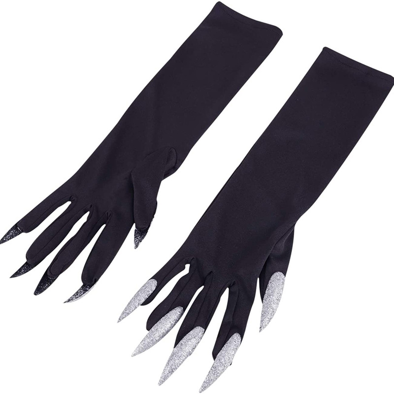 Halloween Claw gloves Nail gloves silver sequin Nail Hollowen Cosplay costume hand sleeve