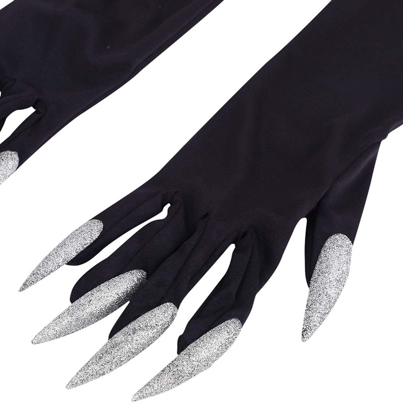 Halloween Claw gloves Nail gloves silver sequin Nail Hollowen Cosplay costume hand sleeve