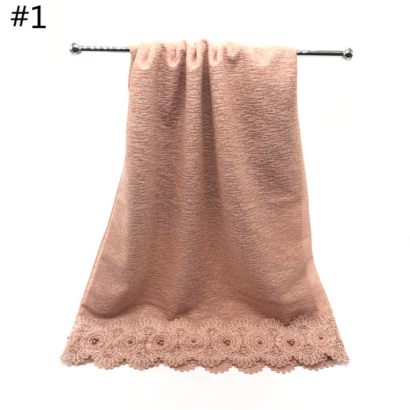 Cross-Border New Pure Color Simple Pearl Two-Head Lace Edge Women&#039;s Scarf Girls&#039; Headcloth Shawl Scarf