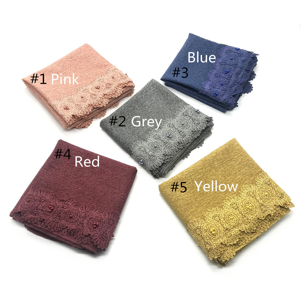 Cross-Border New Pure Color Simple Pearl Two-Head Lace Edge Women's Scarf Girls' Headcloth Shawl Scarf Cross-Border New Pure Color Simple Pearl Two-Head Lace Edge Women's Scarf Girls' Headcloth Shawl Scarf