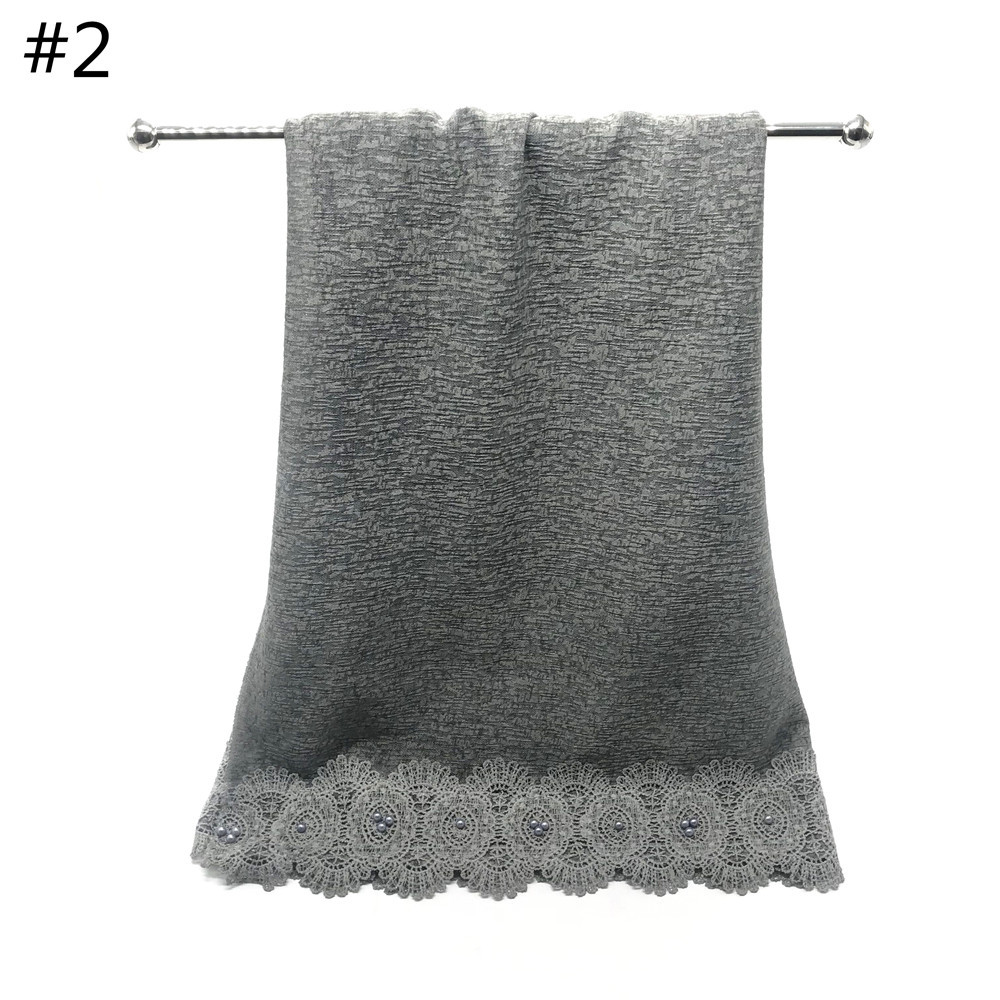Cross-Border New Pure Color Simple Pearl Two-Head Lace Edge Women's Scarf Girls' Headcloth Shawl Scarf Cross-Border New Pure Color Simple Pearl Two-Head Lace Edge Women's Scarf Girls' Headcloth Shawl Scarf