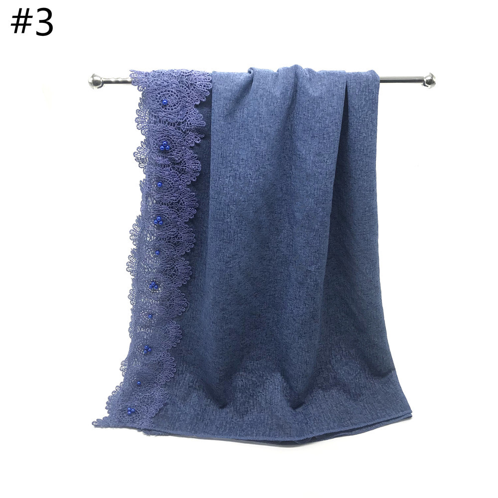 Cross-Border New Pure Color Simple Pearl Two-Head Lace Edge Women's Scarf Girls' Headcloth Shawl Scarf Cross-Border New Pure Color Simple Pearl Two-Head Lace Edge Women's Scarf Girls' Headcloth Shawl Scarf