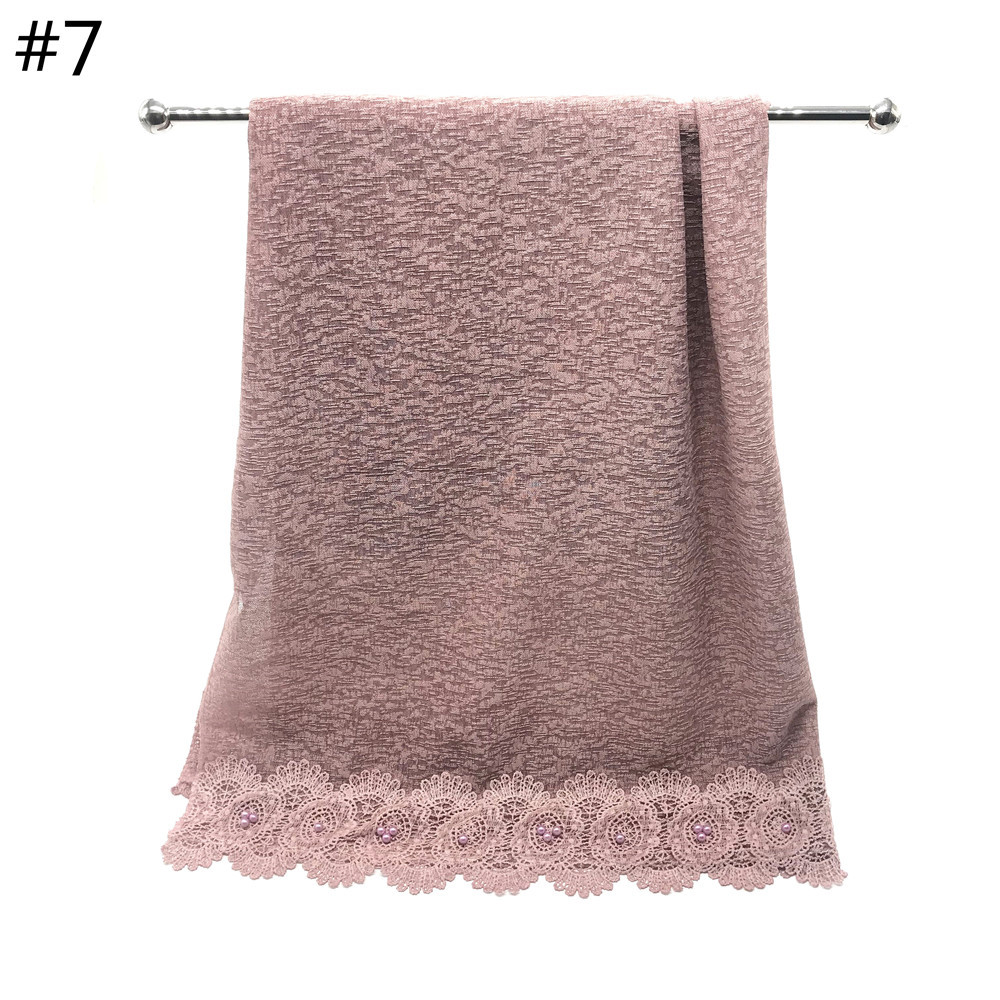 Cross-Border New Pure Color Simple Pearl Two-Head Lace Edge Women's Scarf Girls' Headcloth Shawl Scarf Cross-Border New Pure Color Simple Pearl Two-Head Lace Edge Women's Scarf Girls' Headcloth Shawl Scarf