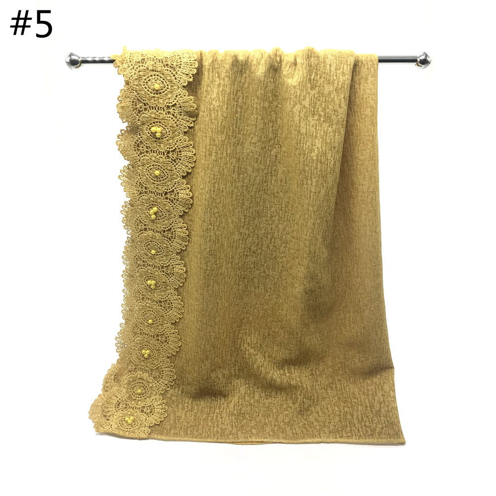 Cross-Border New Pure Color Simple Pearl Two-Head Lace Edge Women's Scarf Girls' Headcloth Shawl Scarf Cross-Border New Pure Color Simple Pearl Two-Head Lace Edge Women's Scarf Girls' Headcloth Shawl Scarf