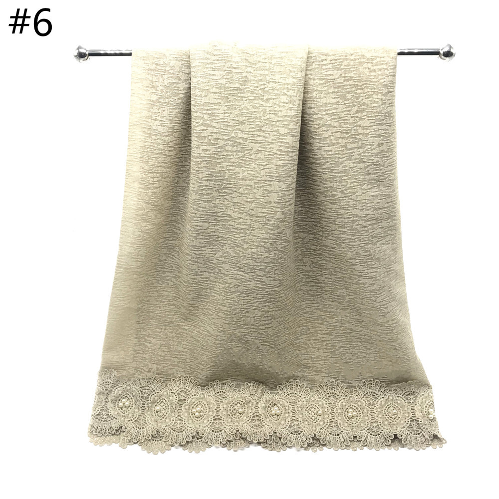 Cross-Border New Pure Color Simple Pearl Two-Head Lace Edge Women's Scarf Girls' Headcloth Shawl Scarf Cross-Border New Pure Color Simple Pearl Two-Head Lace Edge Women's Scarf Girls' Headcloth Shawl Scarf