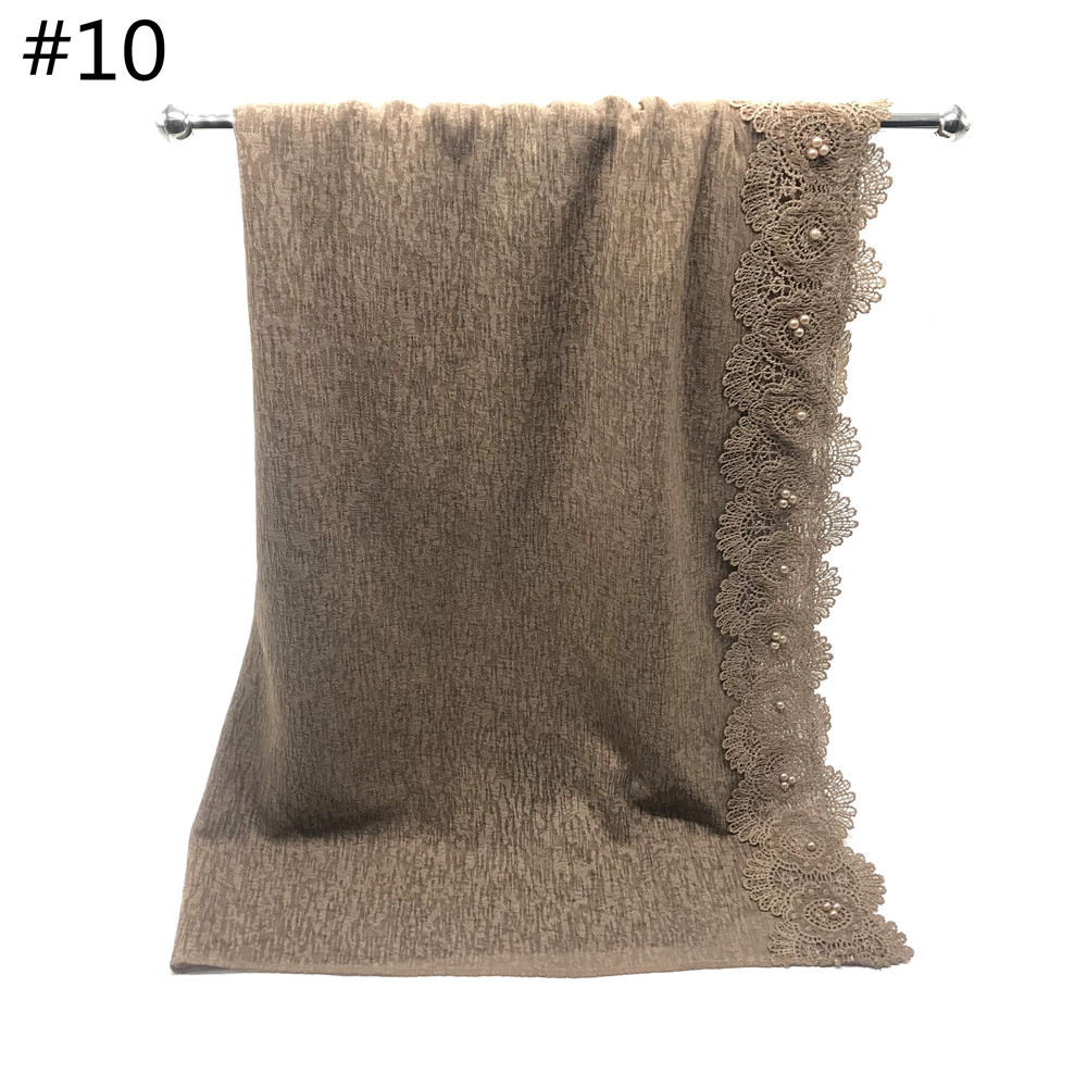 Cross-Border New Pure Color Simple Pearl Two-Head Lace Edge Women's Scarf Girls' Headcloth Shawl Scarf Cross-Border New Pure Color Simple Pearl Two-Head Lace Edge Women's Scarf Girls' Headcloth Shawl Scarf