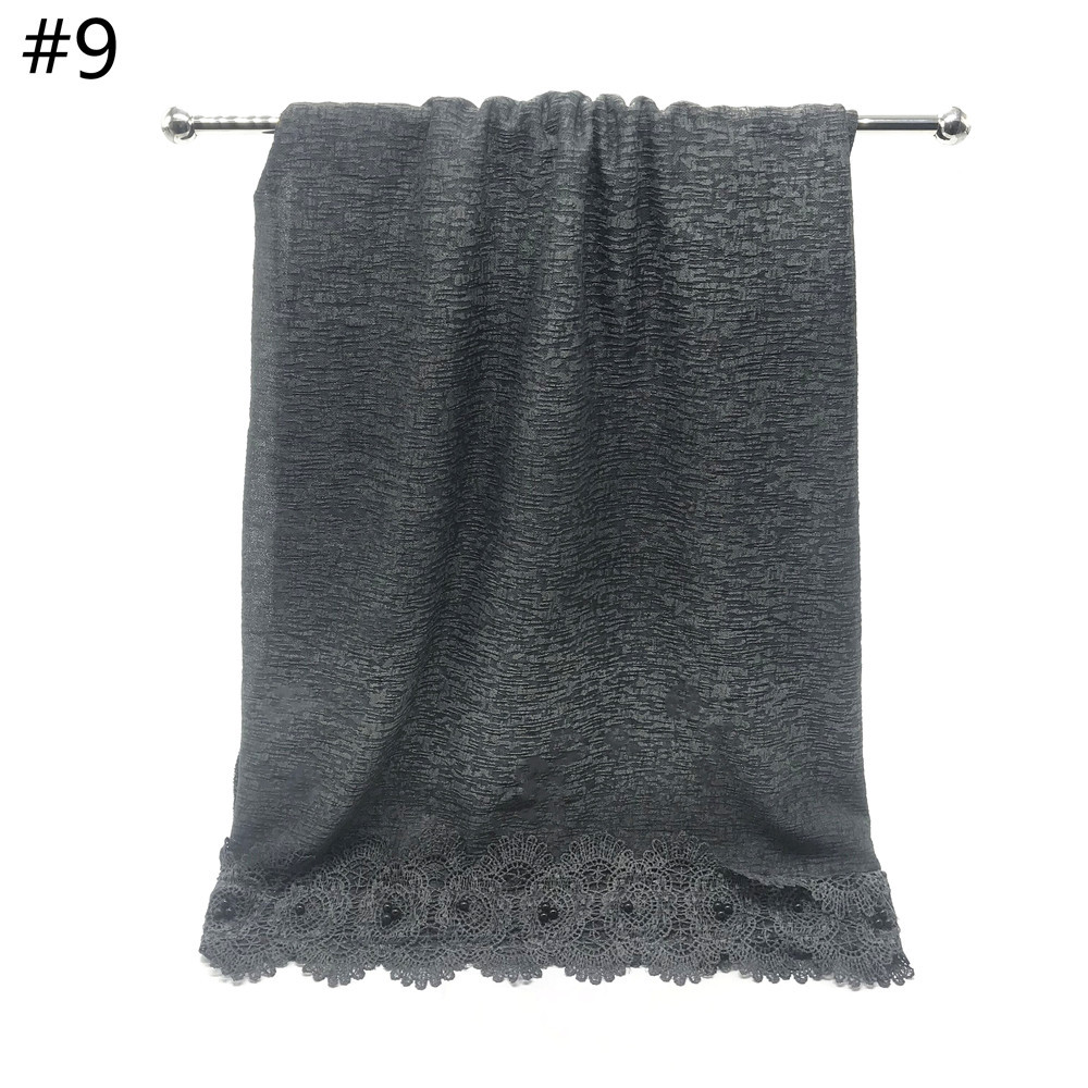 Cross-Border New Pure Color Simple Pearl Two-Head Lace Edge Women's Scarf Girls' Headcloth Shawl Scarf Cross-Border New Pure Color Simple Pearl Two-Head Lace Edge Women's Scarf Girls' Headcloth Shawl Scarf