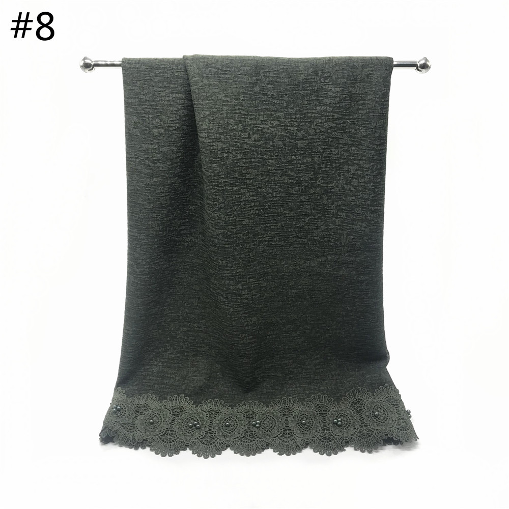 Cross-Border New Pure Color Simple Pearl Two-Head Lace Edge Women's Scarf Girls' Headcloth Shawl Scarf Cross-Border New Pure Color Simple Pearl Two-Head Lace Edge Women's Scarf Girls' Headcloth Shawl Scarf