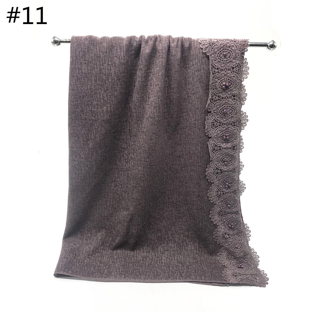 Cross-Border New Pure Color Simple Pearl Two-Head Lace Edge Women's Scarf Girls' Headcloth Shawl Scarf Cross-Border New Pure Color Simple Pearl Two-Head Lace Edge Women's Scarf Girls' Headcloth Shawl Scarf