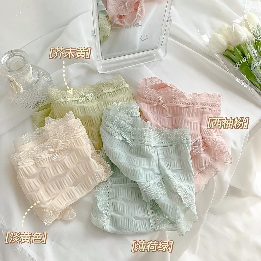 Sea Salt Style Japanese Style Ice Silk Young Lady&#039;s Panties Modal Pure All Cotton Crotch Lace Edge Seamless Underwear for Women Wholesale