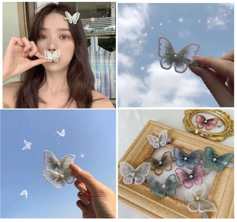 Korean Fairy Lace Butterfly Hair Clip Insta-Vintage embroidery Girl Edge Clip Simple Web Celebrity Bangs clip Hair Accessories