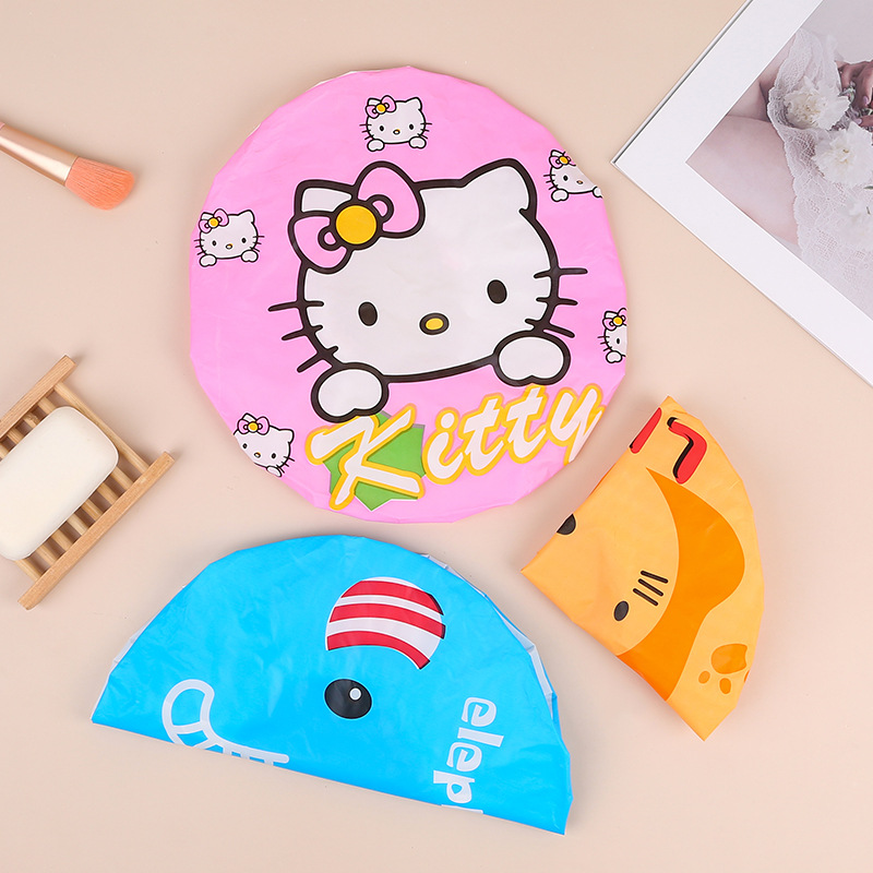 2043 Cute Fashion Bath Shower Cap Cute Cartoon Lace Edge Waterproof Shower Cap Korean Oil Smoke-Proof Shampoo Cap T