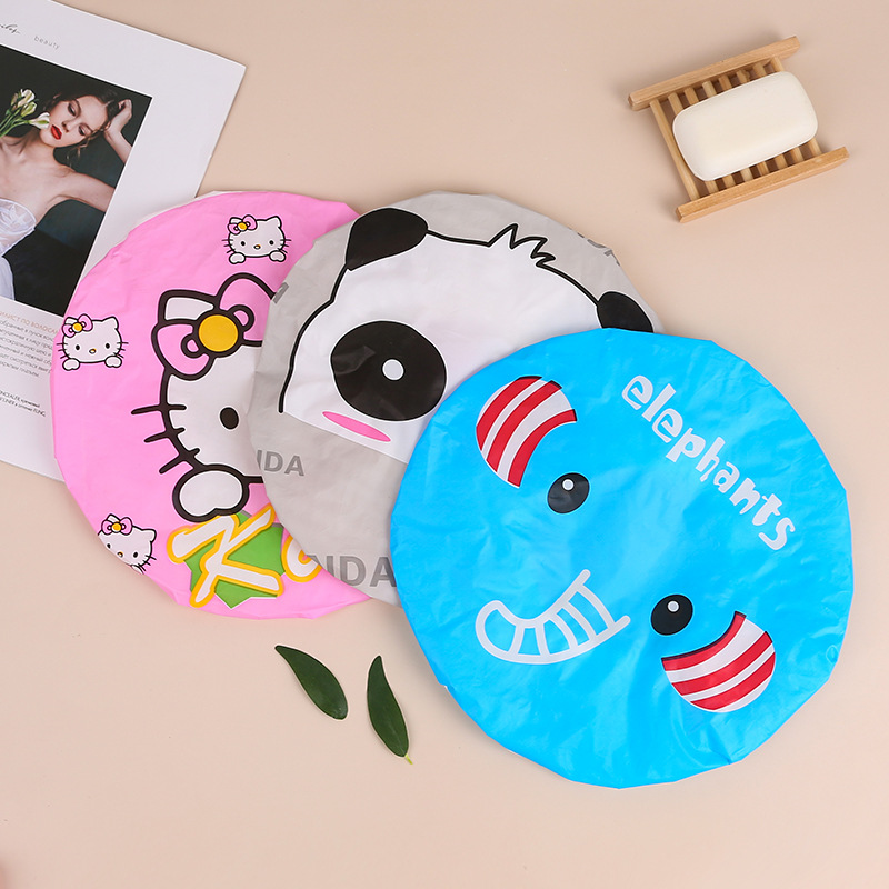 2043 Cute Fashion Bath Shower Cap Cute Cartoon Lace Edge Waterproof Shower Cap Korean Oil Smoke-Proof Shampoo Cap T