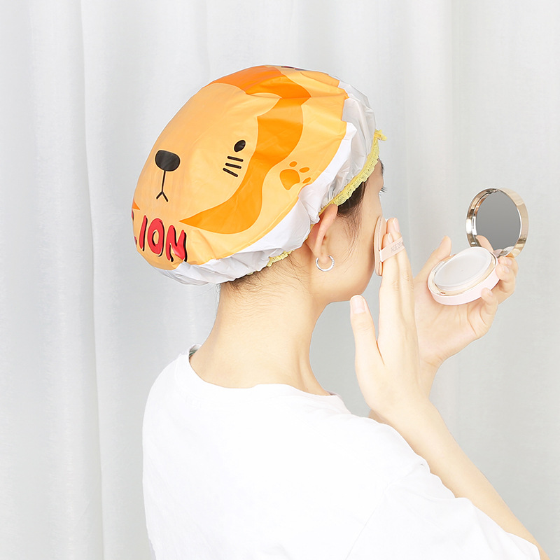 2043 Cute Fashion Bath Shower Cap Cute Cartoon Lace Edge Waterproof Shower Cap Korean Oil Smoke-Proof Shampoo Cap T