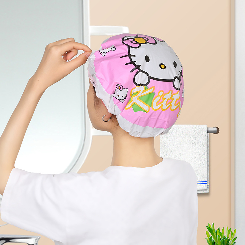 2043 Cute Fashion Bath Shower Cap Cute Cartoon Lace Edge Waterproof Shower Cap Korean Oil Smoke-Proof Shampoo Cap T