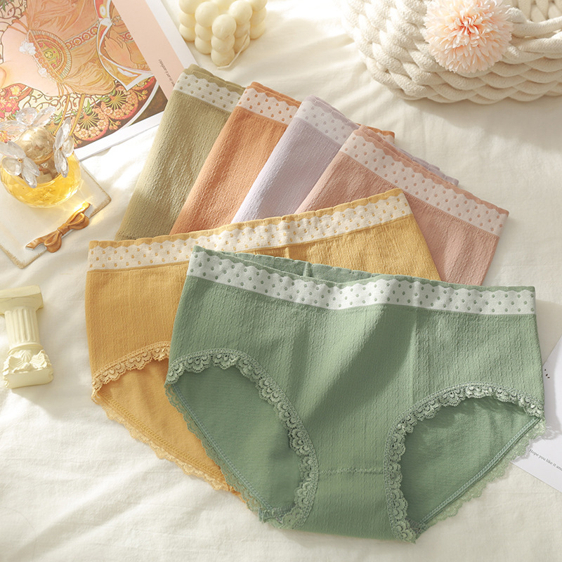 Independent Packaging Women&#039;s Underwear Seamless Mid-Rise Girl Polka Dot Lace Edge Cloud Pants Graphene Cotton Crotch Briefs