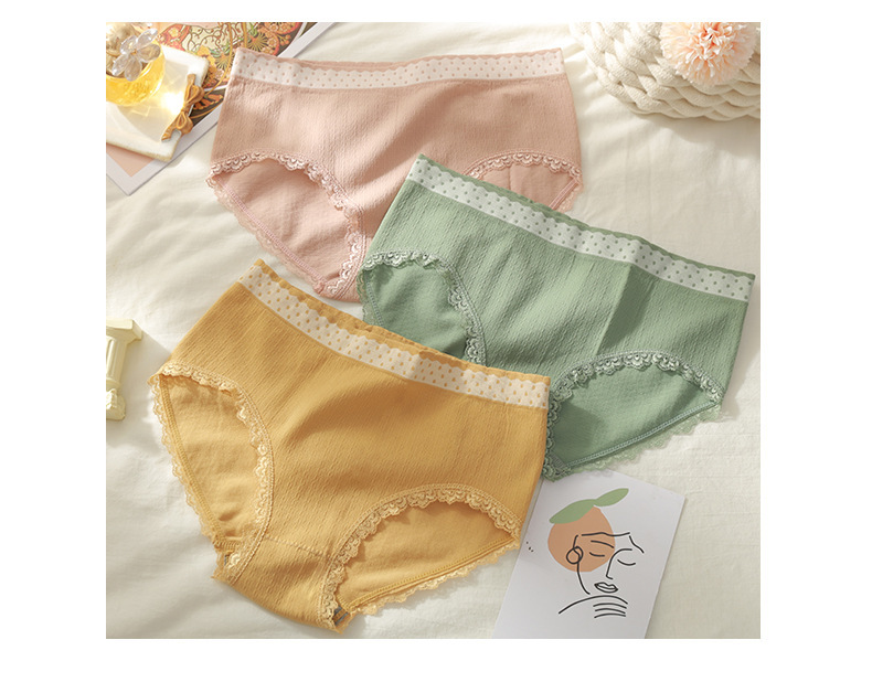 Independent Packaging Women's Underwear Seamless Mid-Rise Girl Polka Dot Lace Edge Cloud Pants Graphene Cotton Crotch Briefs Independent Packaging Women's Underwear Seamless Mid-Rise Girl Polka Dot Lace Edge Cloud Pants Graphene Cotton Crotch Briefs